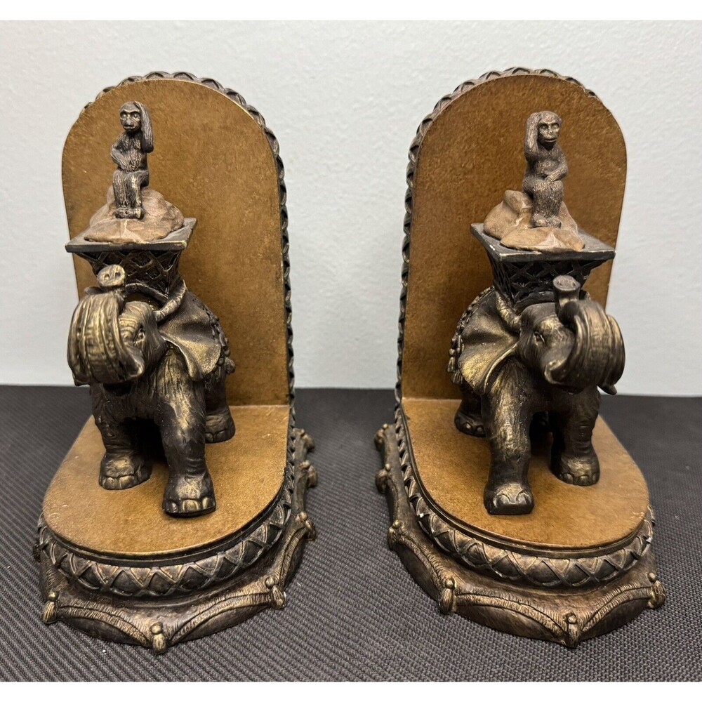 Vintage Bombay Monkey Riding Elephant Book Ends